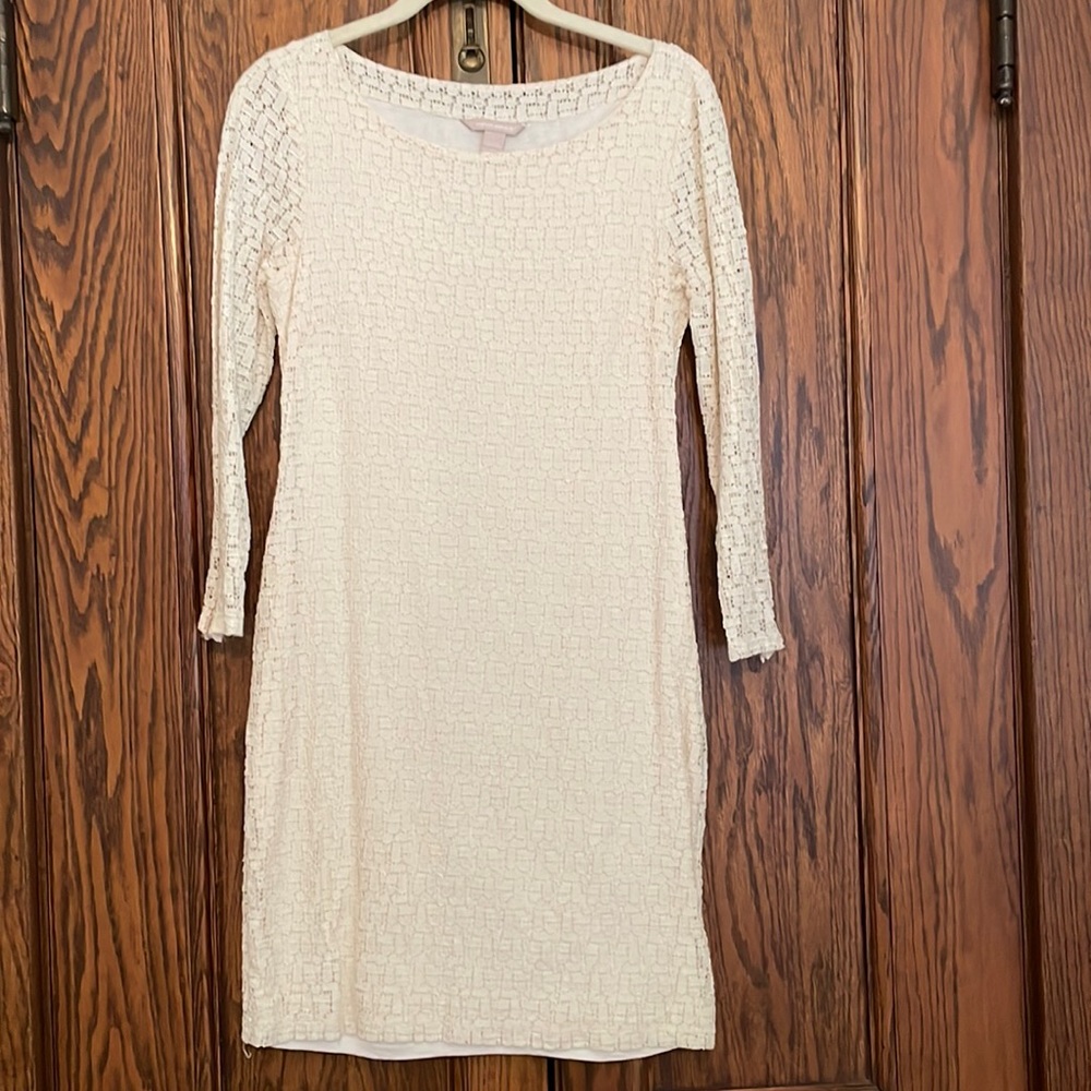 Ivory lace shift 3/4 sleeve dress